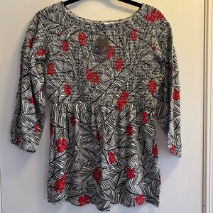 NWT- J.Jill smocked blouse, 3/4 sleeves